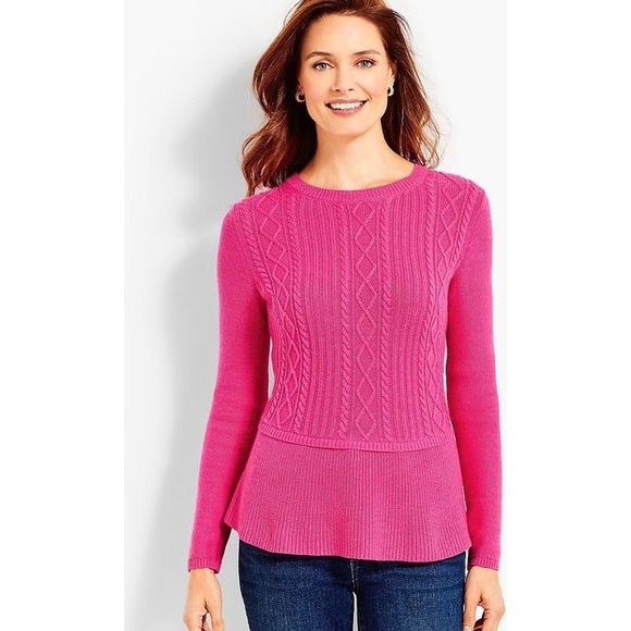 Talbots cashmere blend Cable knit pink peplum sweater - Picture 1 of 5